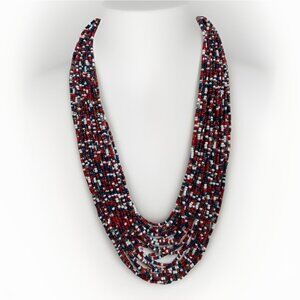 Multi Strand Seed Beads Necklace Red White Blue